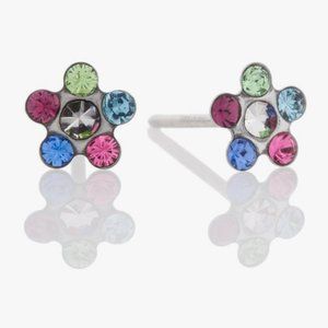 Studex Stainless Steel Daisy with Rainbow Crystal Ear Piercing Earrings